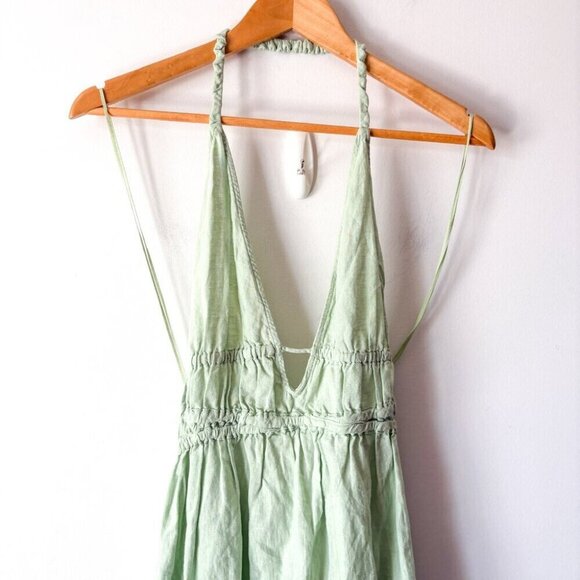 Zara Linen Cotton Halter Midi Dress Blogger Fav Green Size Small - Picture 3 of 6